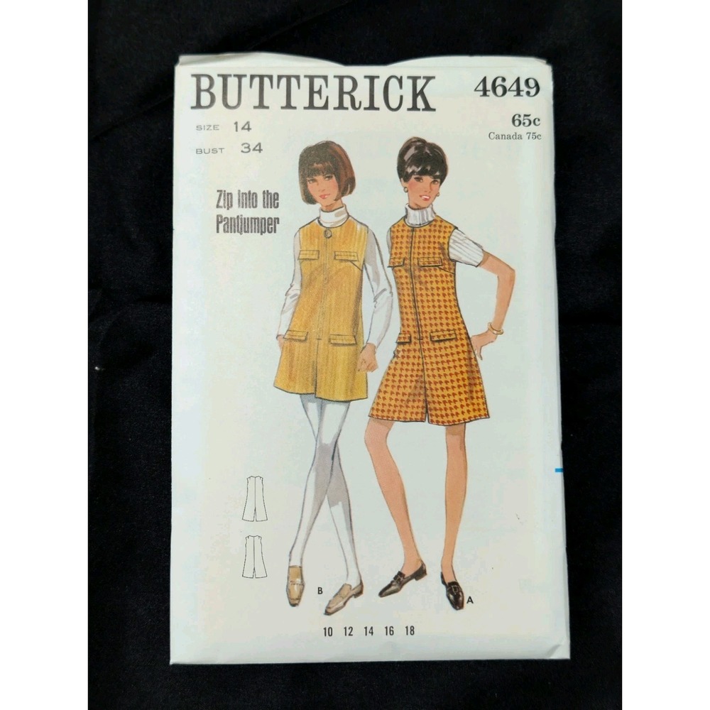 VTG 1960s Butterick 4649 Mod Pantjumper Sewing Pattern Size 14 Bust 34 Uncut